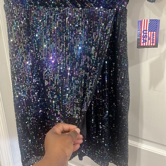 MORGAN & CO Juniors Black Sequined Elbow Sleeve Surplice Neckline Mini Dress - Picture 10 of 15